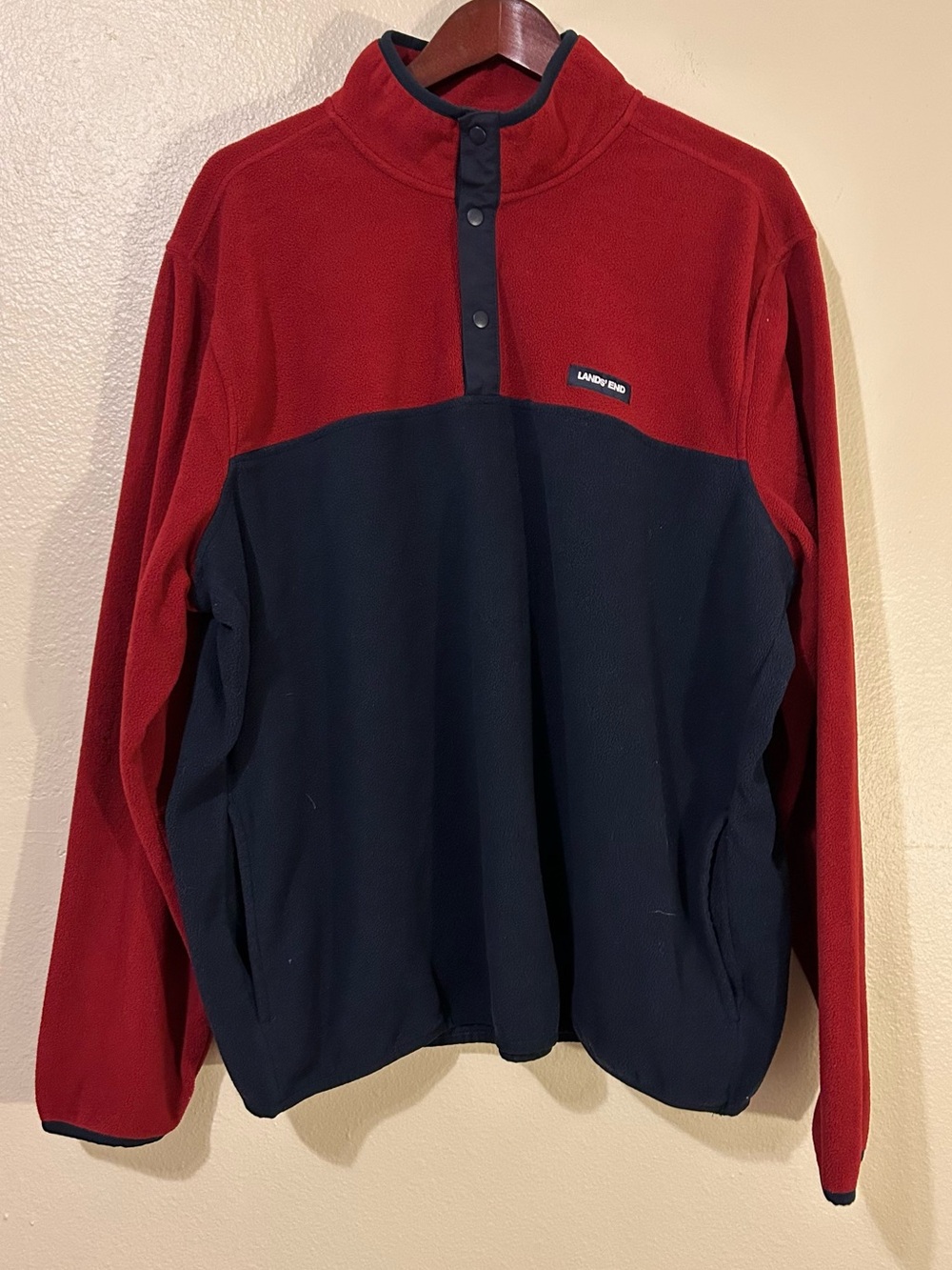 Lands' End 1/4 Snap Fleece Jacket Mens XXL Colorblock Red Blue Pullover